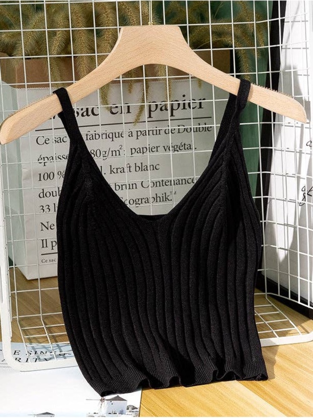 Classic Black Ribbed V-Neck Cami Top